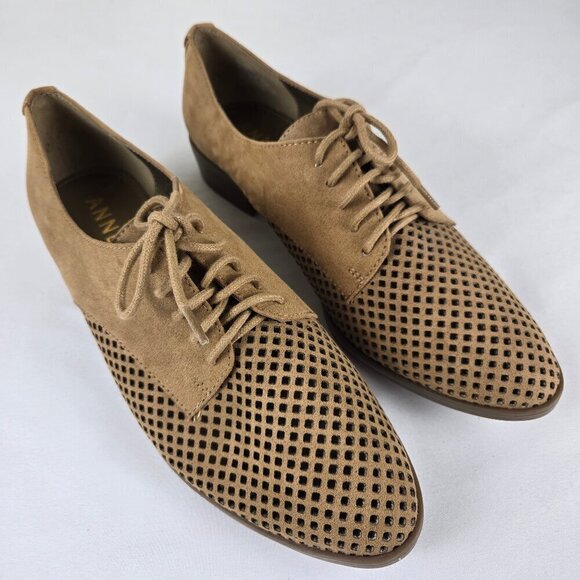 Anne Klein Laden I Flex Size 8.5M Tan Perforated Textile Lace Up Loafers NWOT - Picture 1 of 16